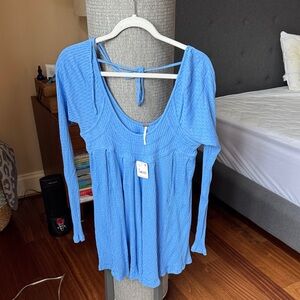 Free People Light Blue Long Sleeve Blouse
